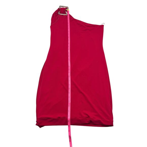Cache Womens Vintage Red Holiday One Shoulder Rhinestone Drape Mini Dress Sz M - Picture 14 of 14